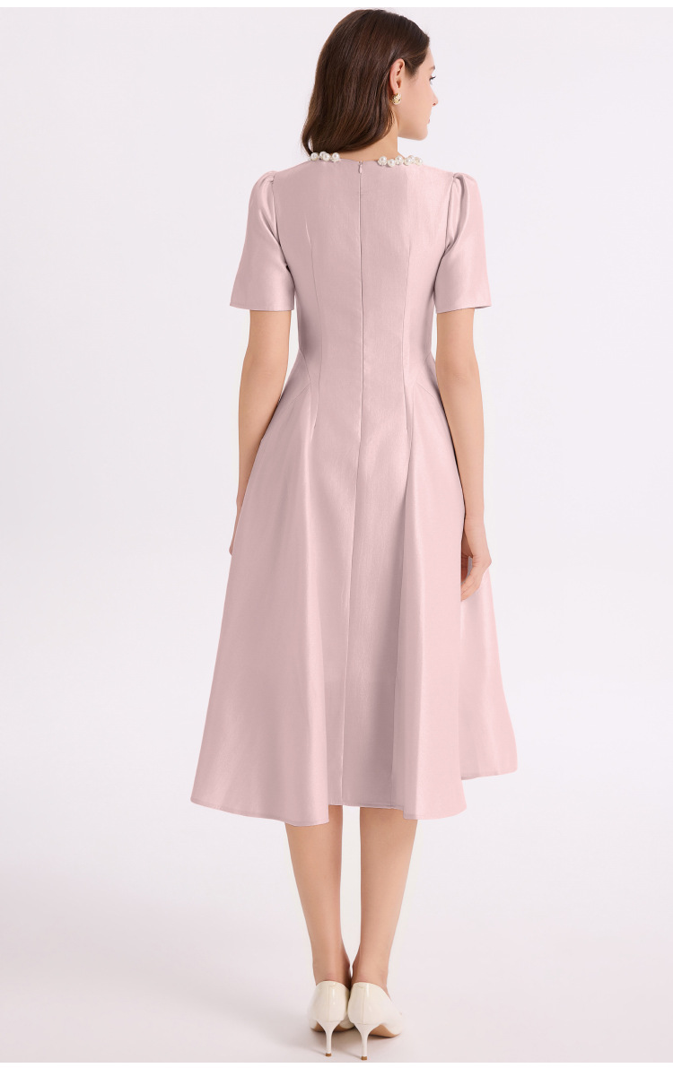 Elegant pearl neck short sleeve midi dress K26051308
