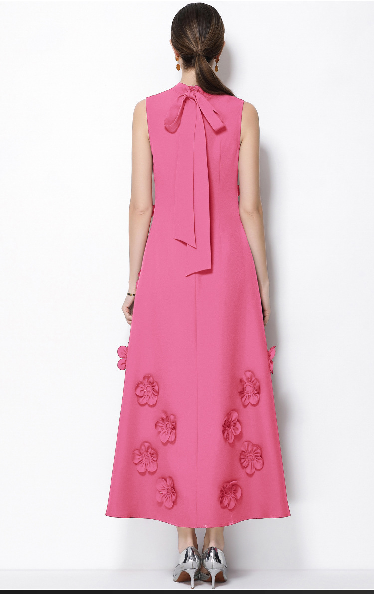 Elegant 3D Flower Patchwork Sleeveless High Neck Maxi Gown Wedding Guest Dress K26032403