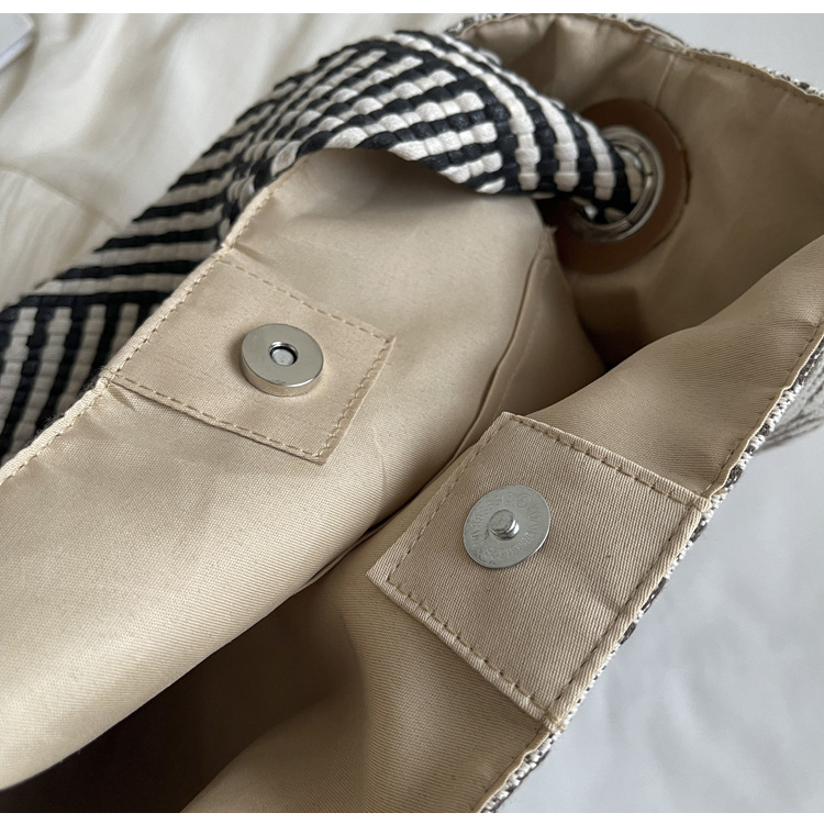 Boho Two-Tone Woven Hobo Bag Casual Daily Commute Shoulder Tote K26041404