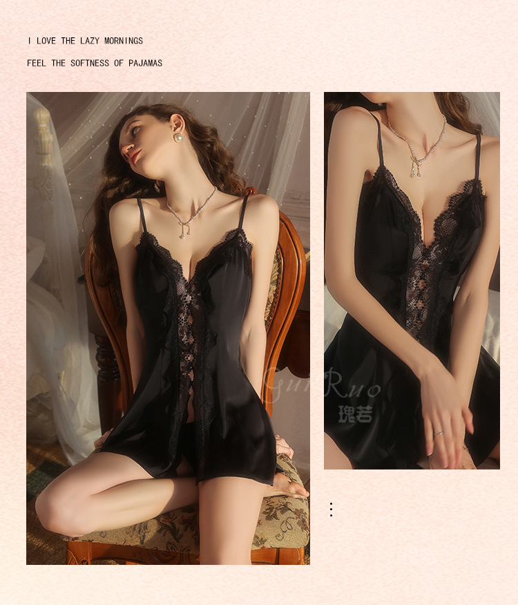 New Sexy nightgown set smooth satin Pajama dress K121605