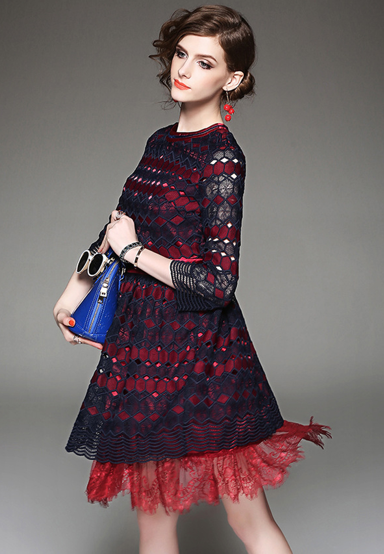 --Red Lace One-piece Dress A032172-S