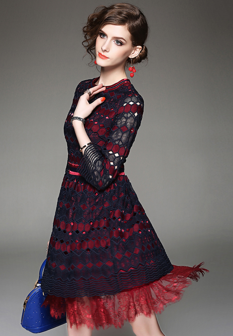 --Red Lace One-piece Dress A032172-S