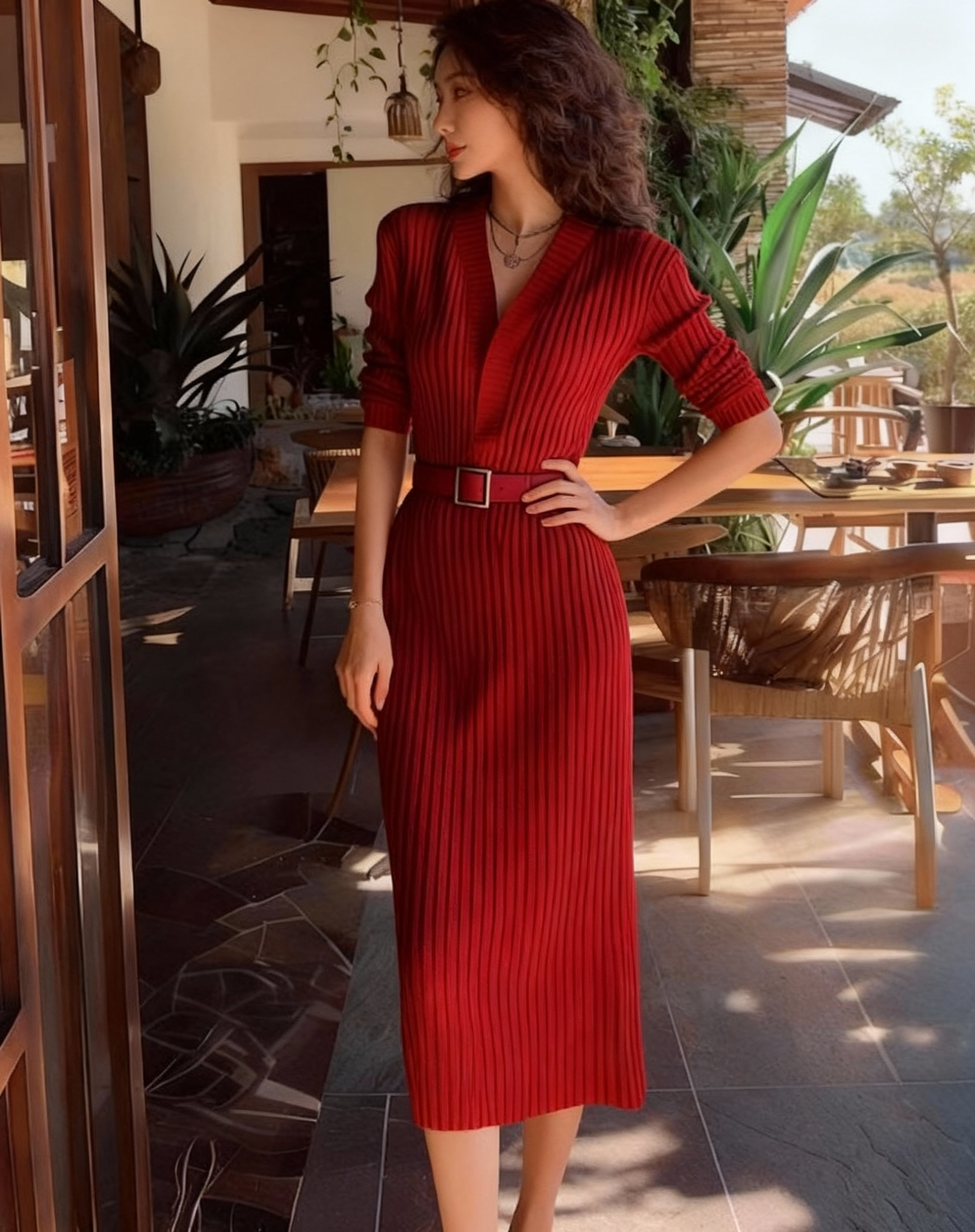 French-style New long-sleeved knit dress for women K010601