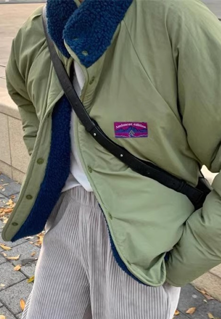 Korean style reversible color-blocked lamb cotton-padded jacket for women K010623