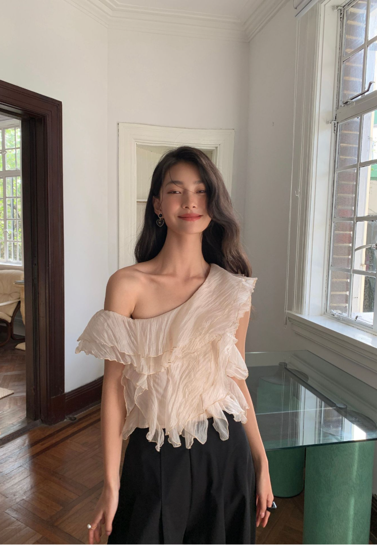 Chic Style One Shoulder Ruffled Chiffon Blouse K26050509
