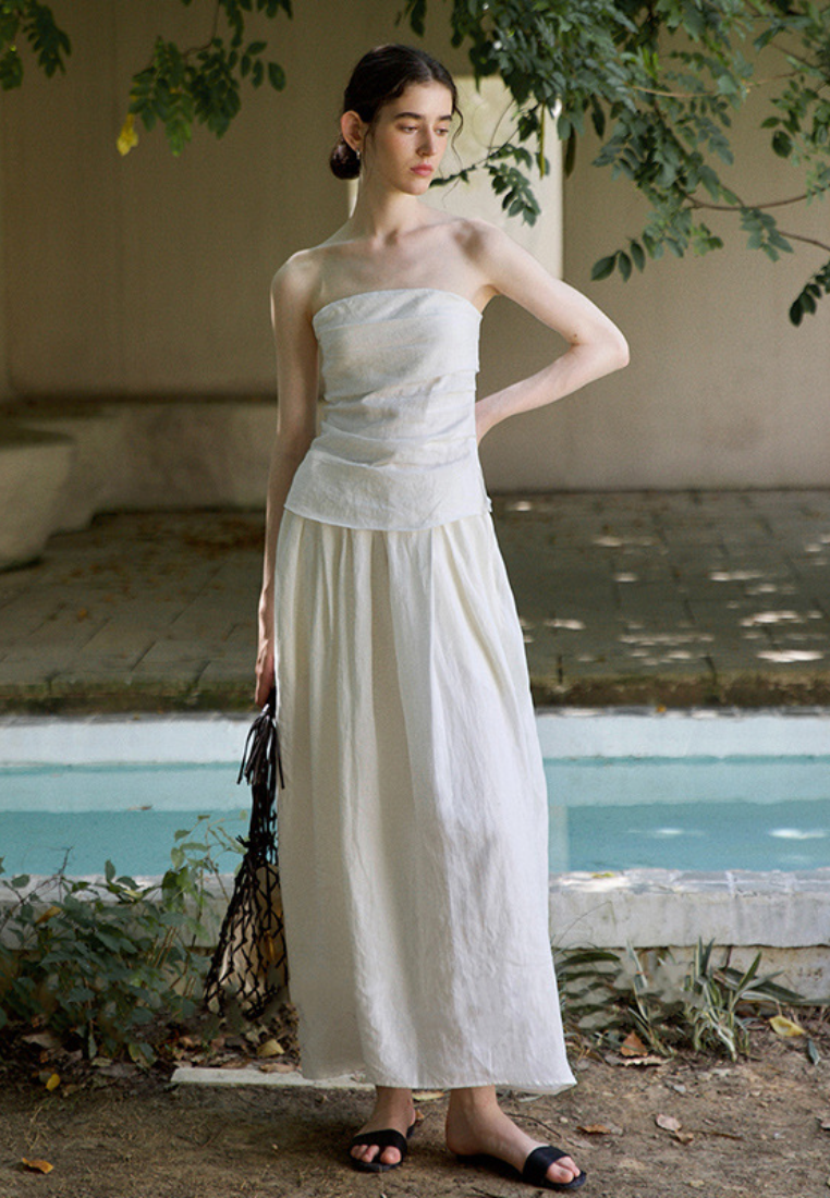French ruched tube top and maxi skirt set K26051201