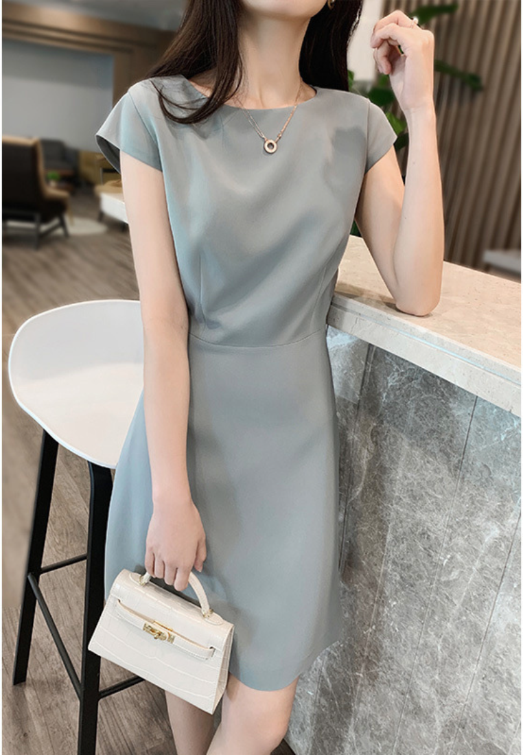 Chic Style Round Neck Cap Sleeve Tailored Sheath Dress K26051103