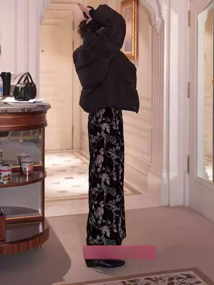 New black velvet midi skirt for women Chinese retro style Suit Set K26012001