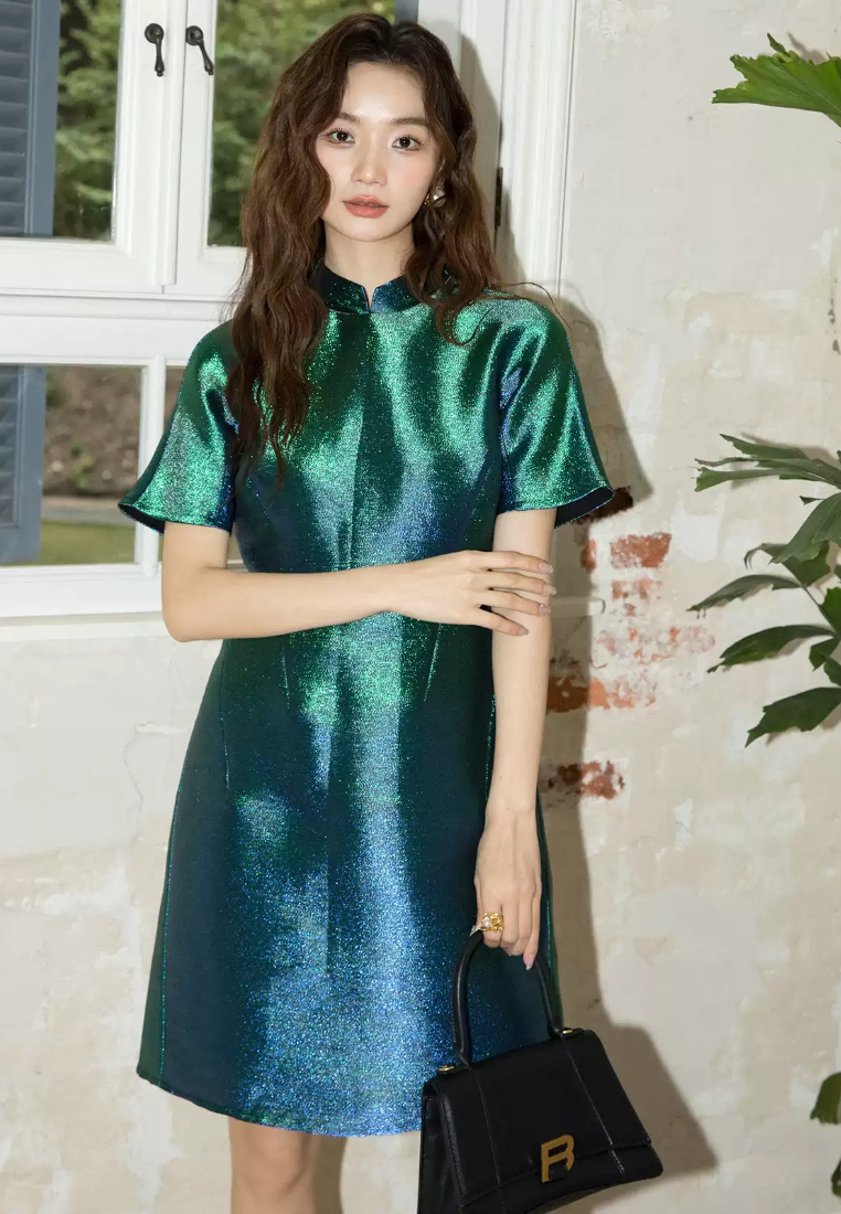 New Luxury Retro Green Chinese style dres cheongsam dress K26012003