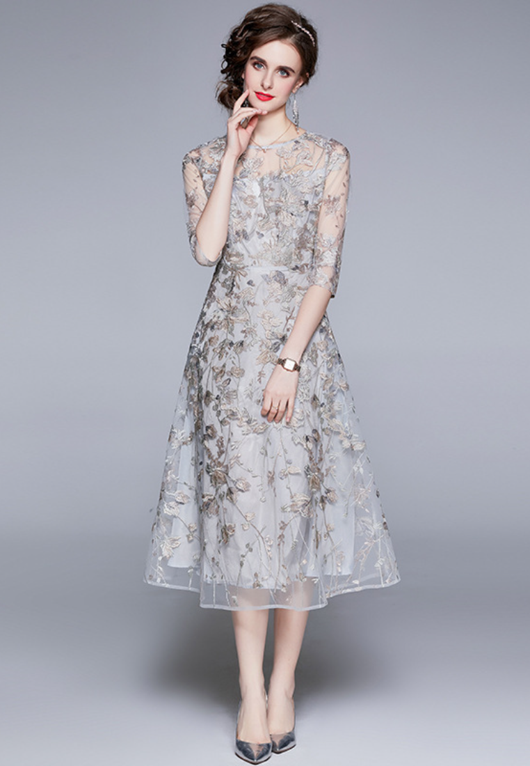 New Elegant lace floral embroidery French-style women dress K26011302