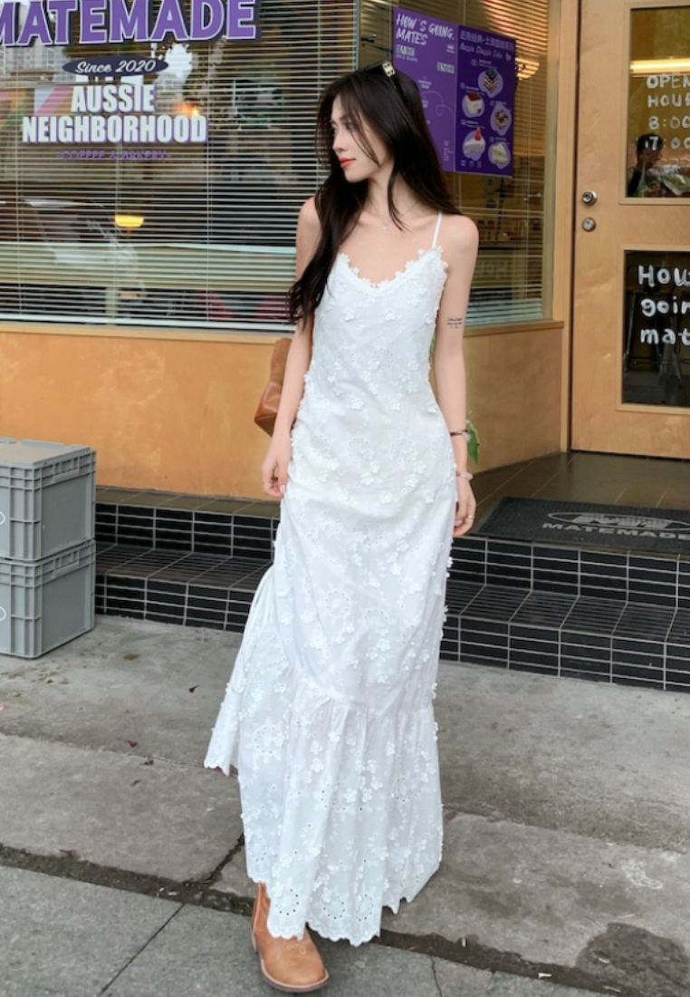 Floral Lace Trim Cami Maxi Dress Romantic Vacation Summer Dress K26033105