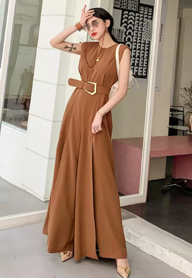 Sleeveless with Hight Slit Hem Maxi jumpsuit A21031907BW