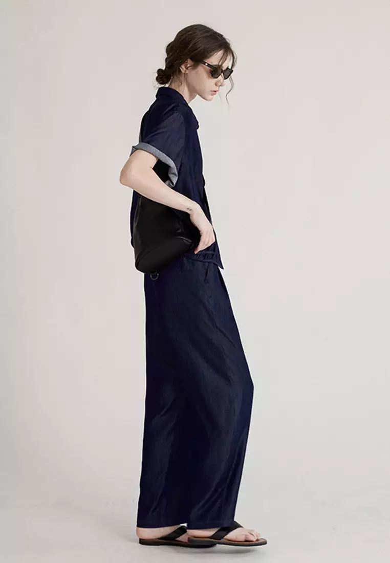 Retro denim loose pants short sleeved shirt set CA24092310