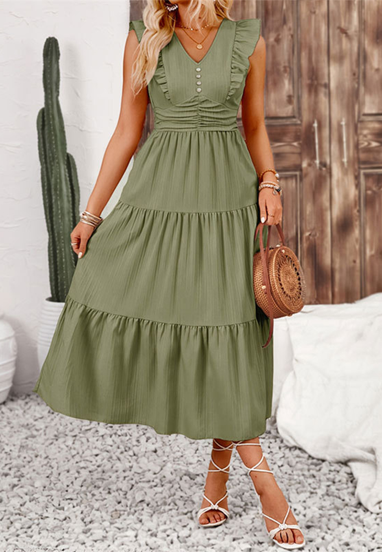 Solid color jacquard long sleeveless dress CA25042217PI