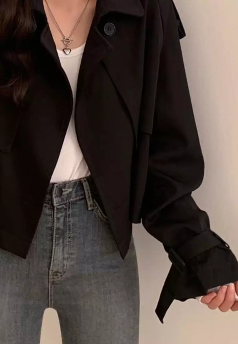 Retro style short windbreaker jacket CA24092730BK