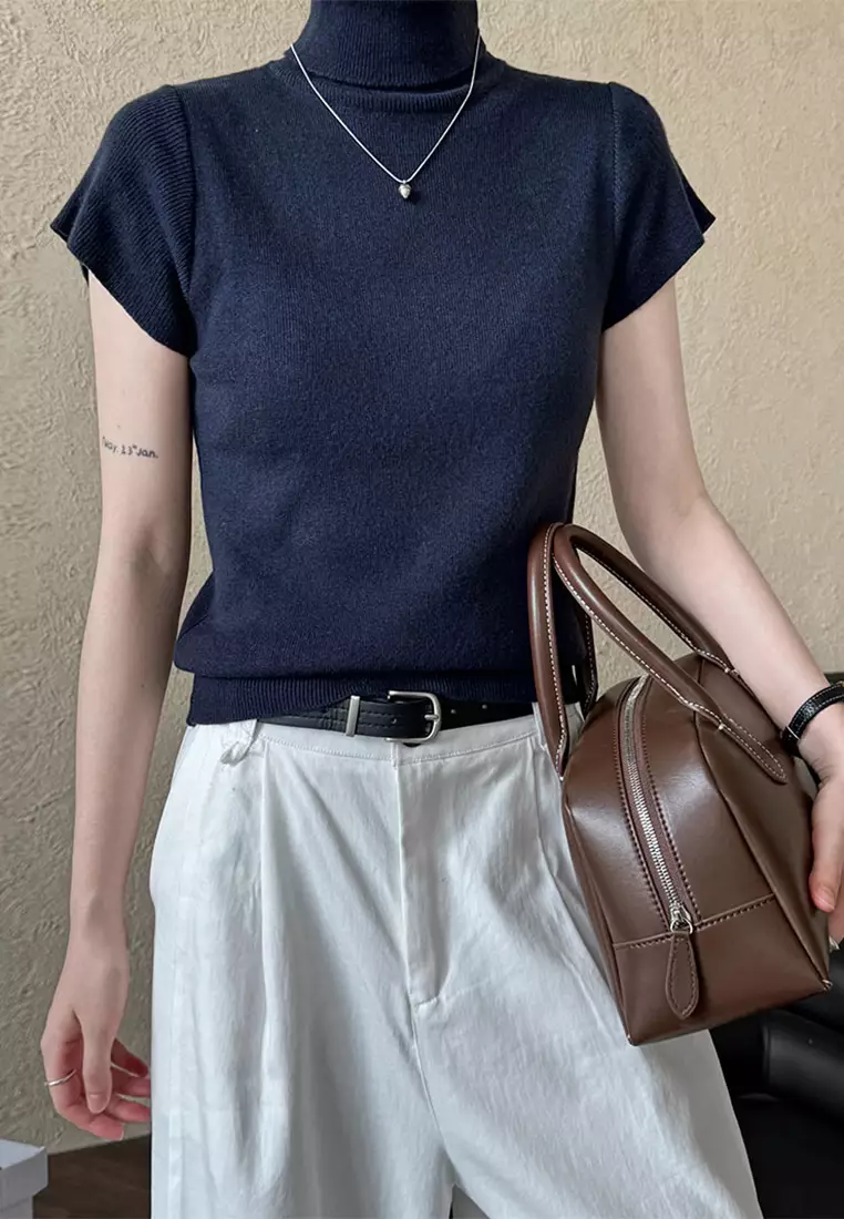 Classic slim fit short sleeved knitted sweater CA24092357BW