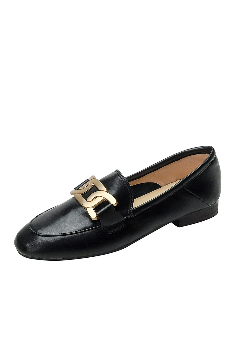 Retro British style slip-on round toe flat leather shoes CA25021348BW