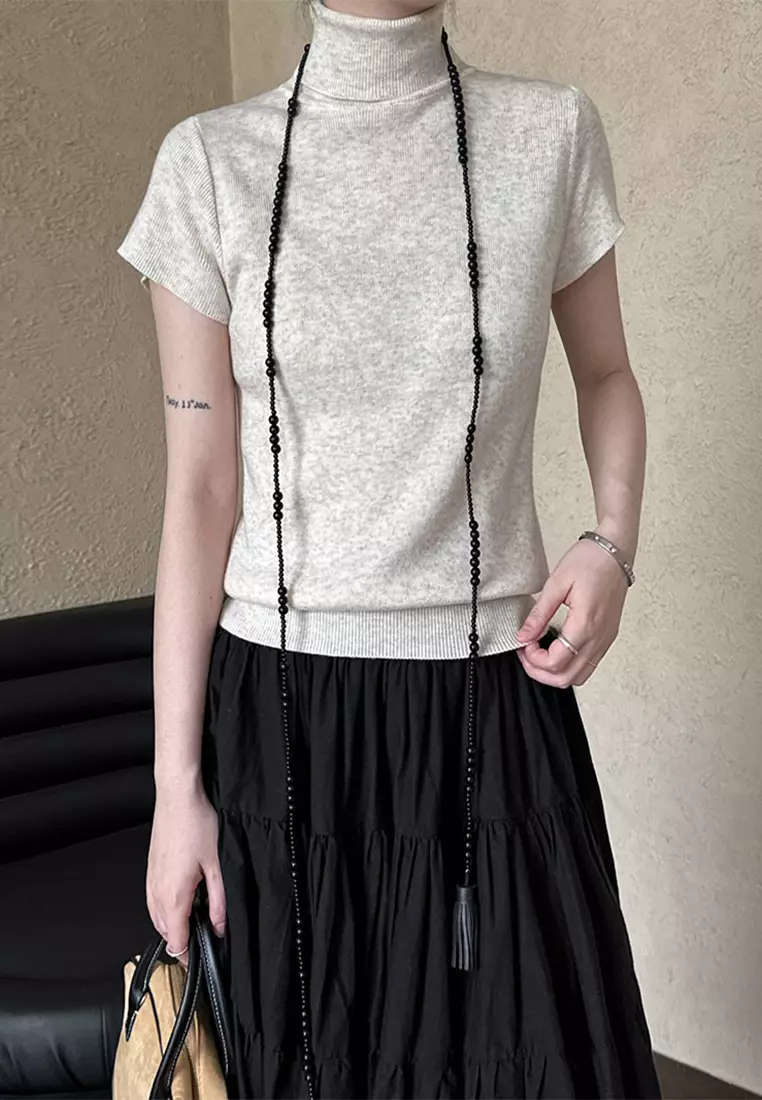 Classic slim fit short sleeved knitted sweater CA24092357BW