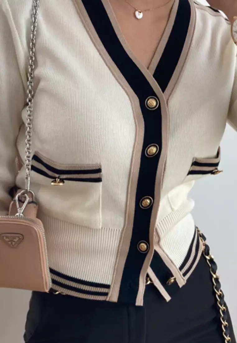 Vintage patchwork knitted cardigan sweater CA24092747BL