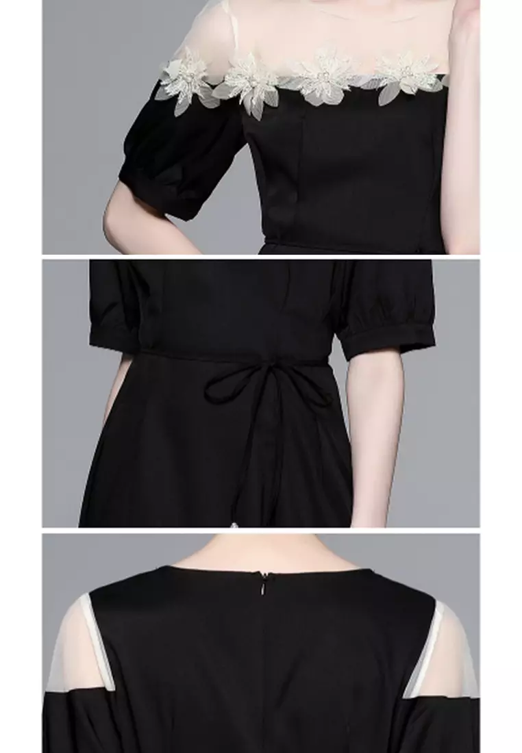 Advanced French Hepburn style applique large swing dress CA1005105