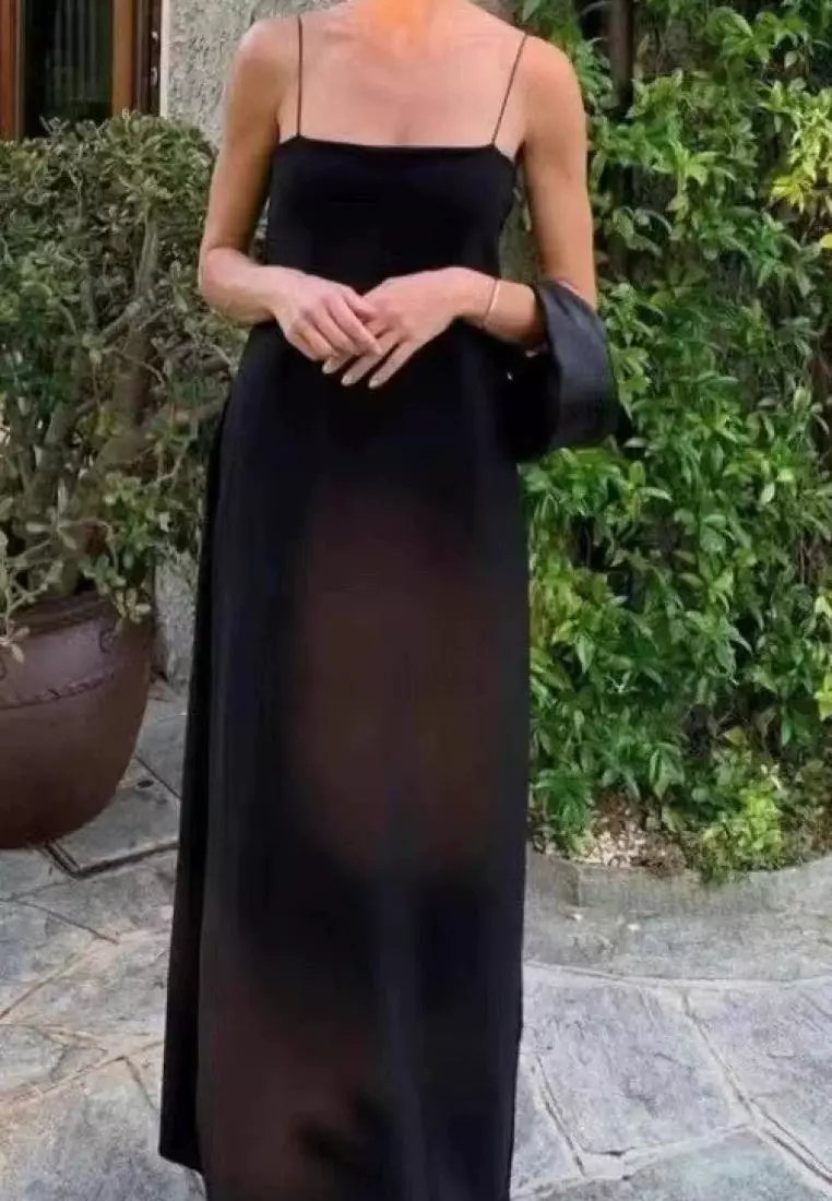 2024 new temperament one-line neckline spaghetti straps floor-length long dress K052712