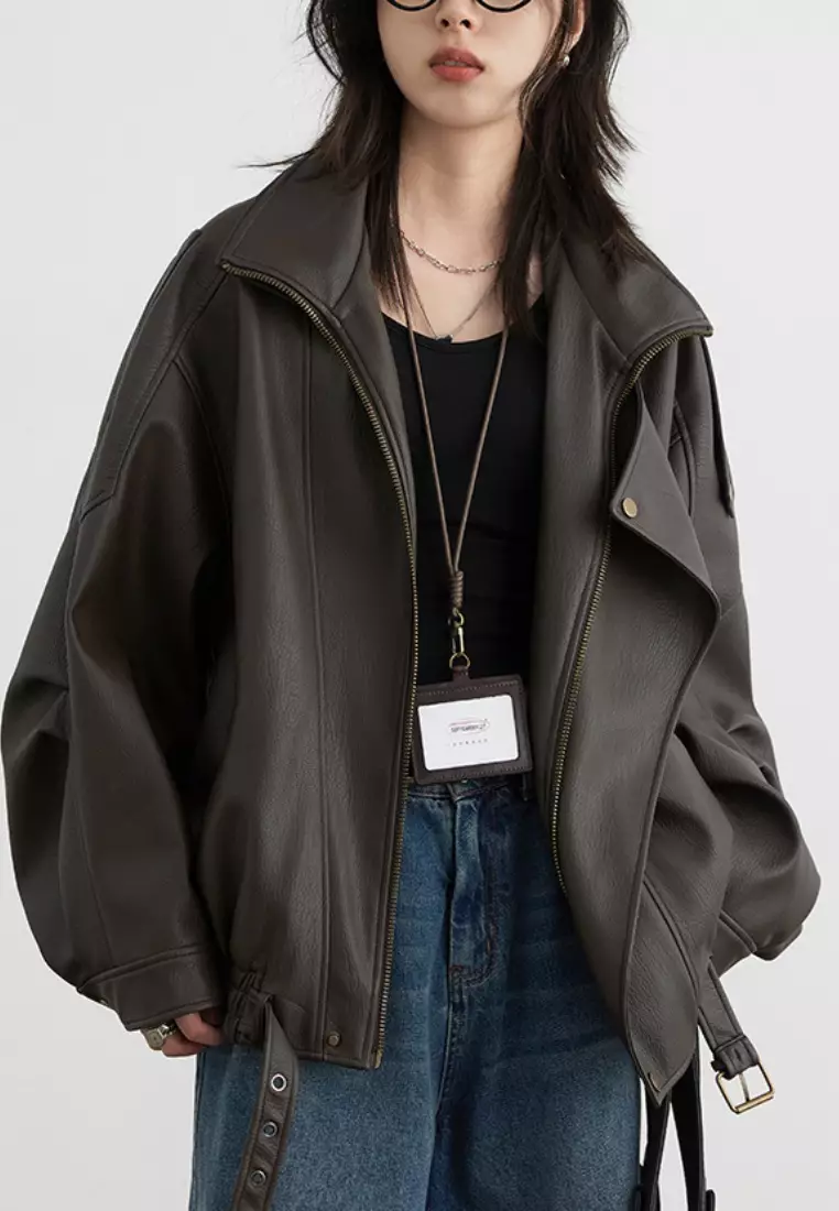 Luxury new style retro stand collar motorcycle jacket K112501BK