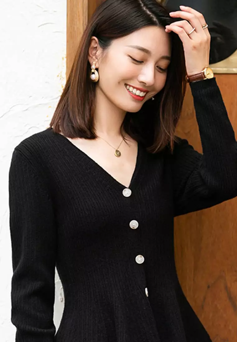 --V-Neck Hollow Waist Sweater A092207KI-M