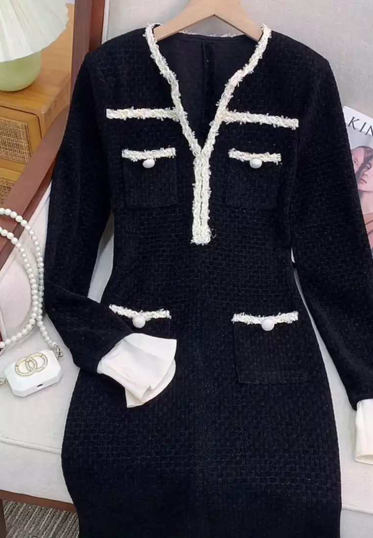 New elegant fishtail v-neck long-sleeved dress K103106