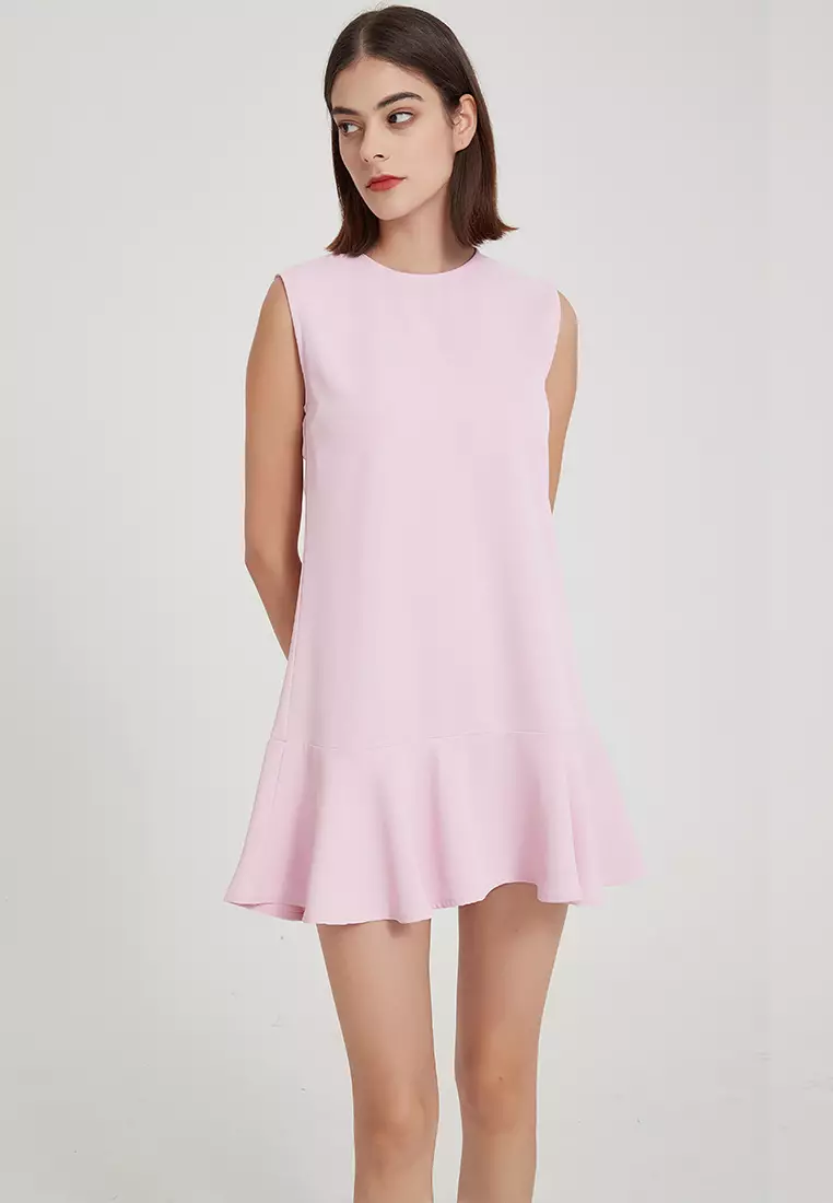 Temperament simple pure red matte satin one piece dress B22041208RD