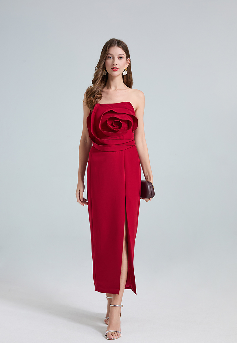French 3D rose tube top with side slits for dinner party dress CA25021320RD