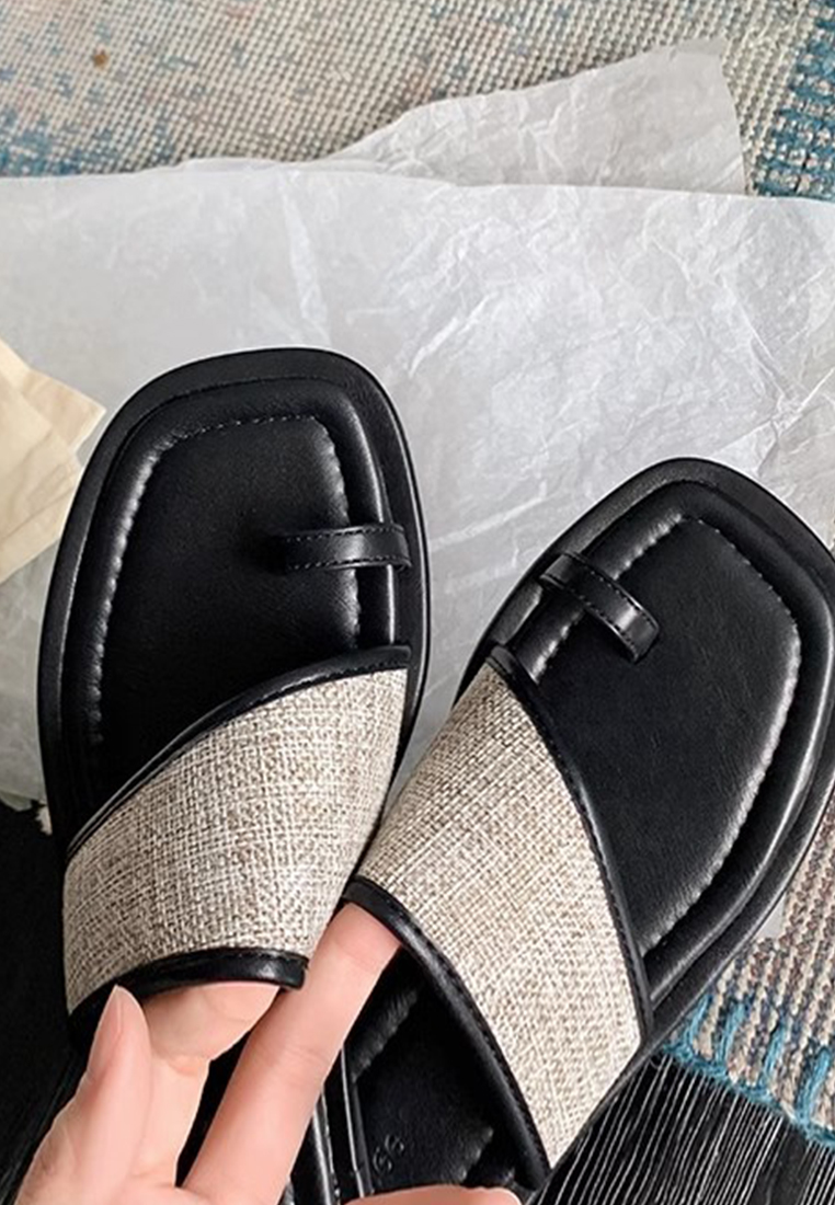 Summer square-toed straw beach flat slippers CA225042227BW