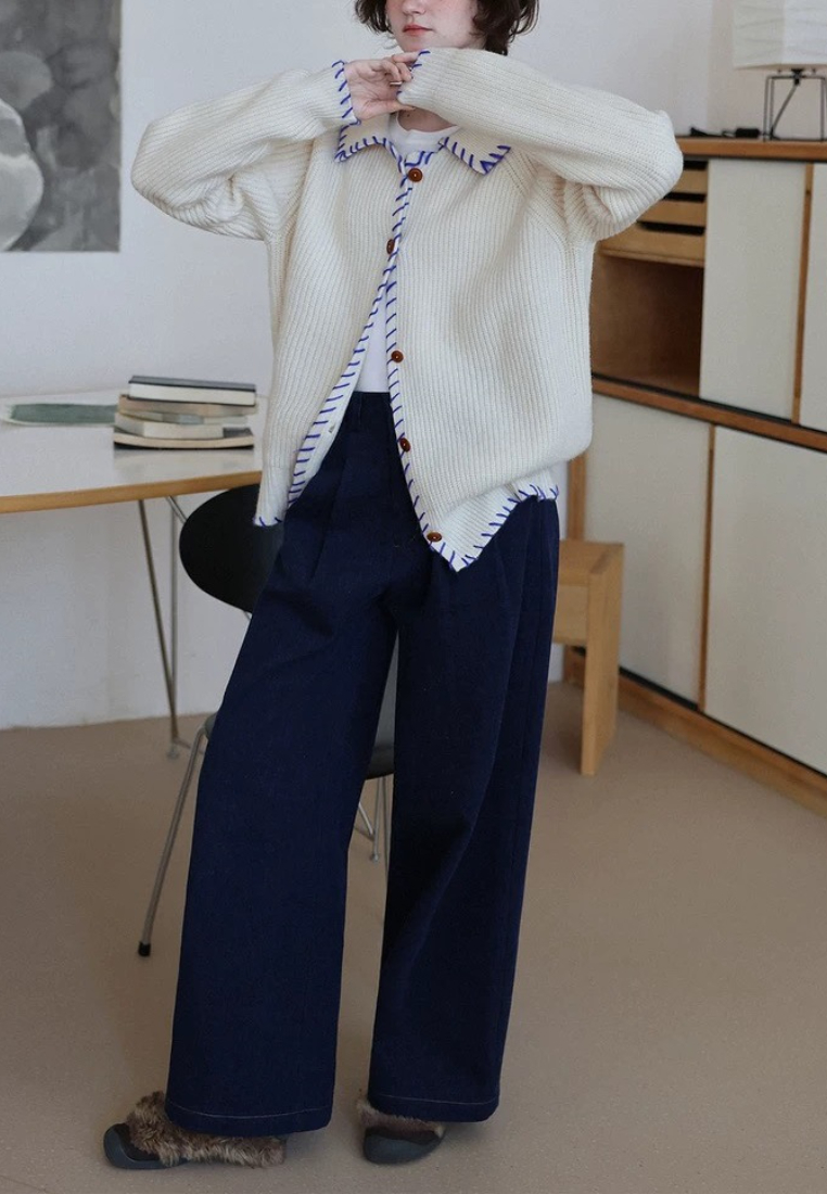 Temperament new contrasting color lapel knitted top Cardigans K120904BE