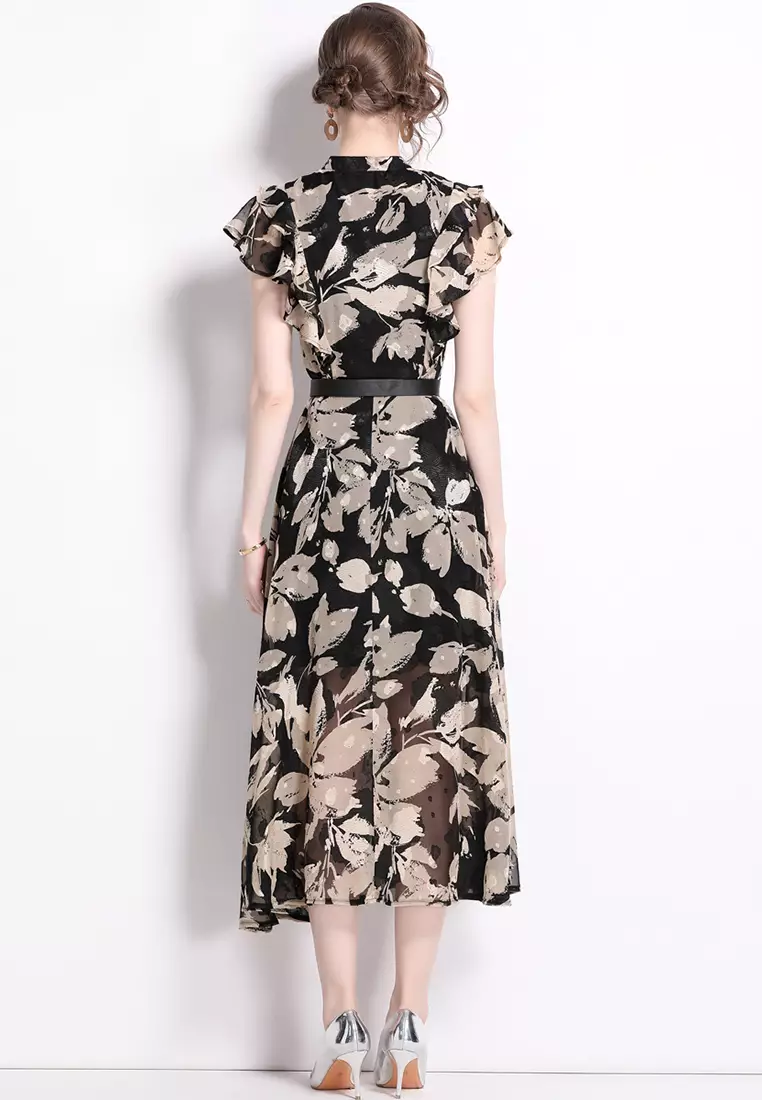 Slim fit printed lace up dress CA24092319YE