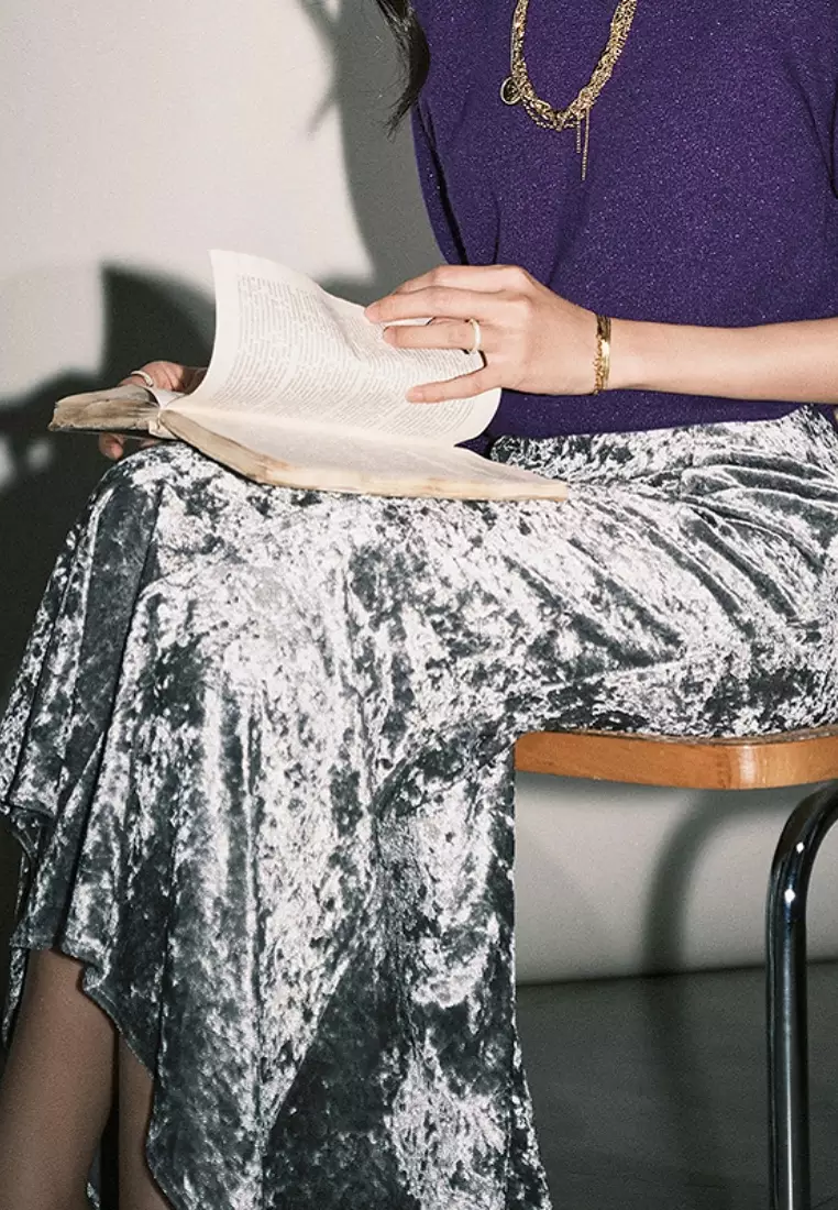 Temperament new diamond gloss velvet irregular fishtail skirt K102203GY