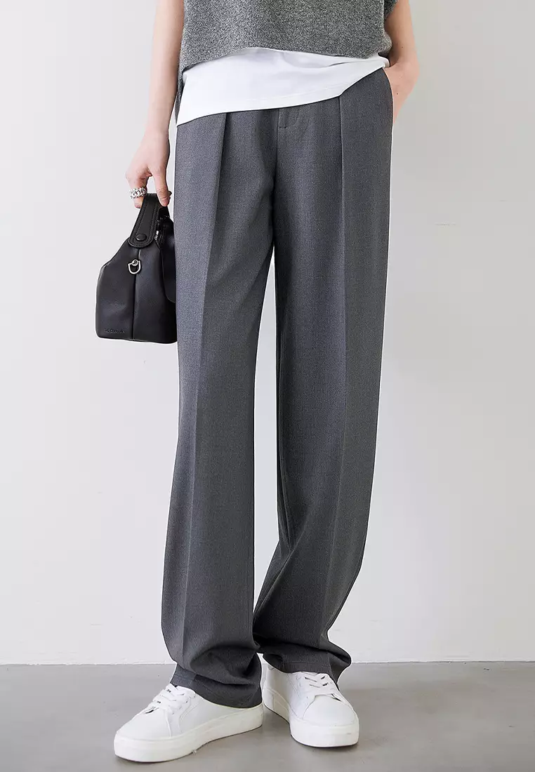 Grey casual straight leg pants CA24092304BK