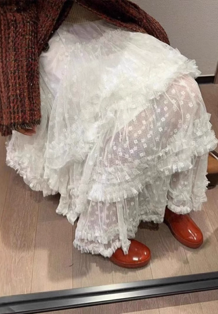 2025 Early Spring New Sweet Flower Mesh Cake Skirt CA25021301W