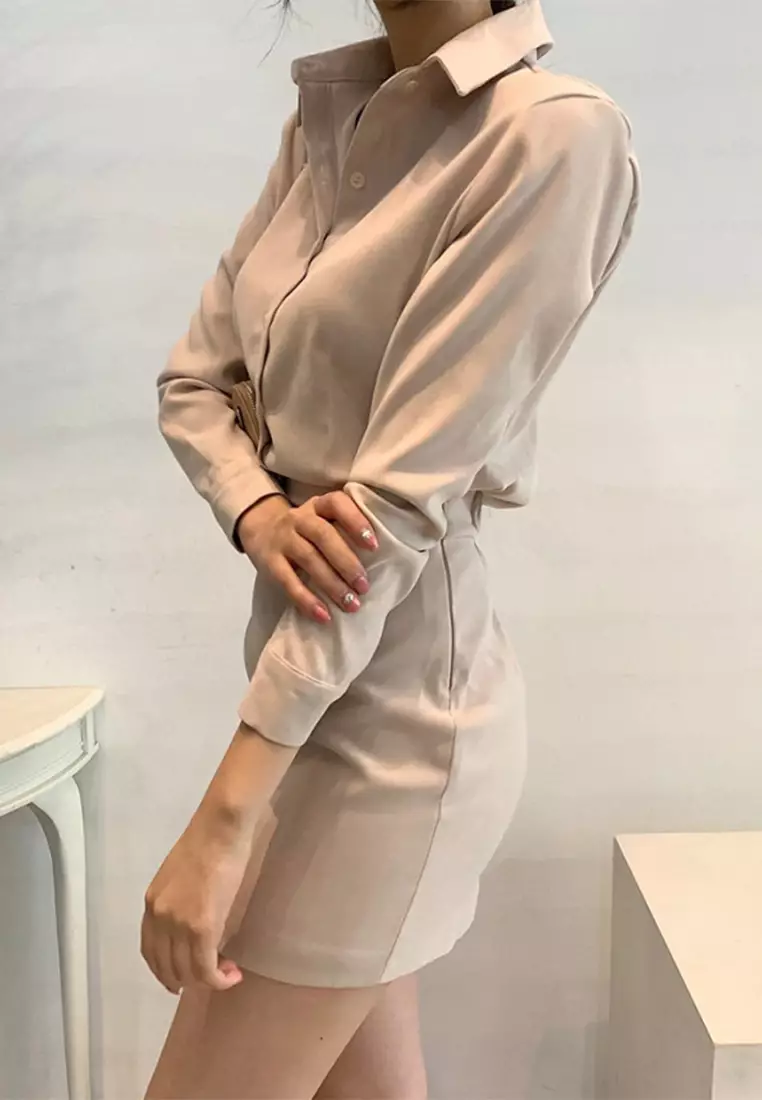 French style fashionable waist cinching solid color dress CA24092741BK