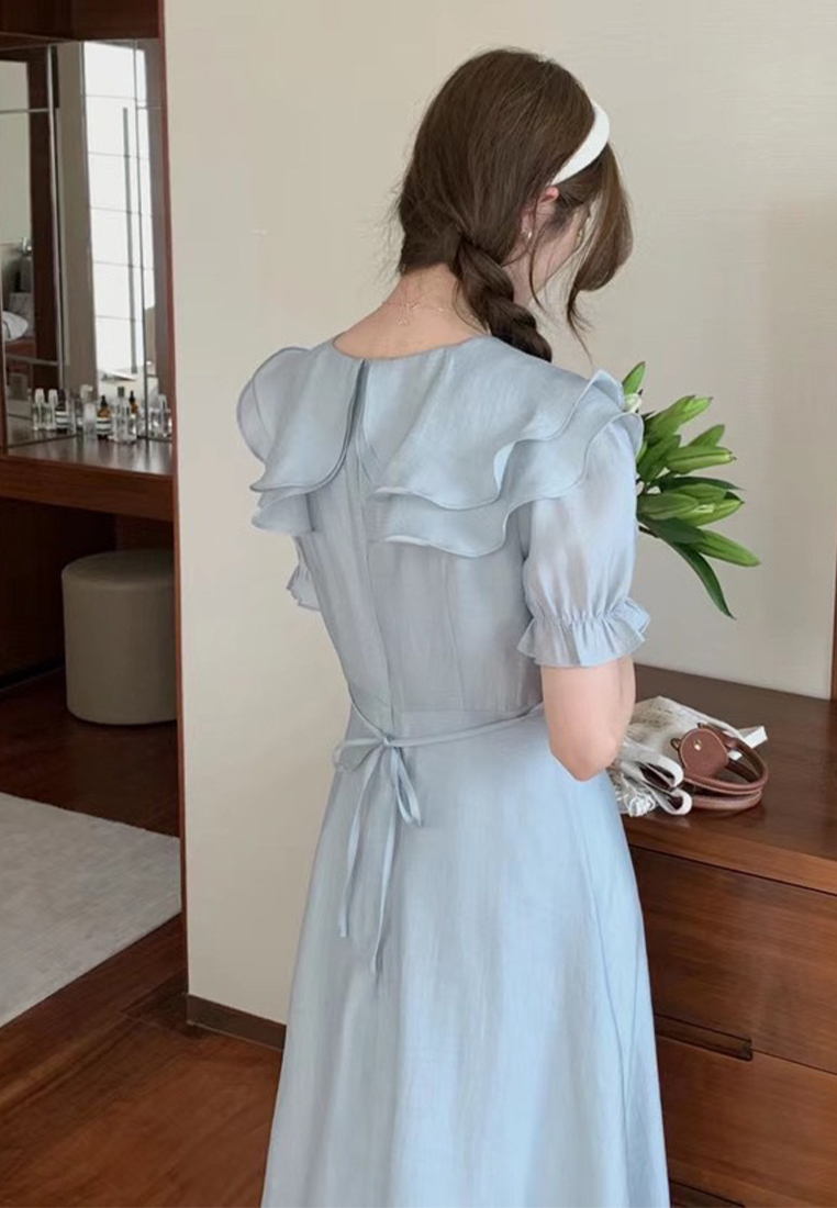 Summer temperament double-layer lapel solid color dress CA25032748BE