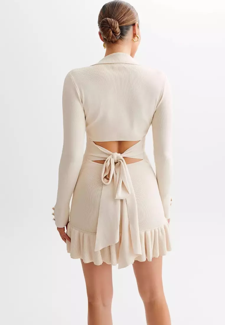 New elegant bow ruffle knitted long-sleeved women's dress K103105BK