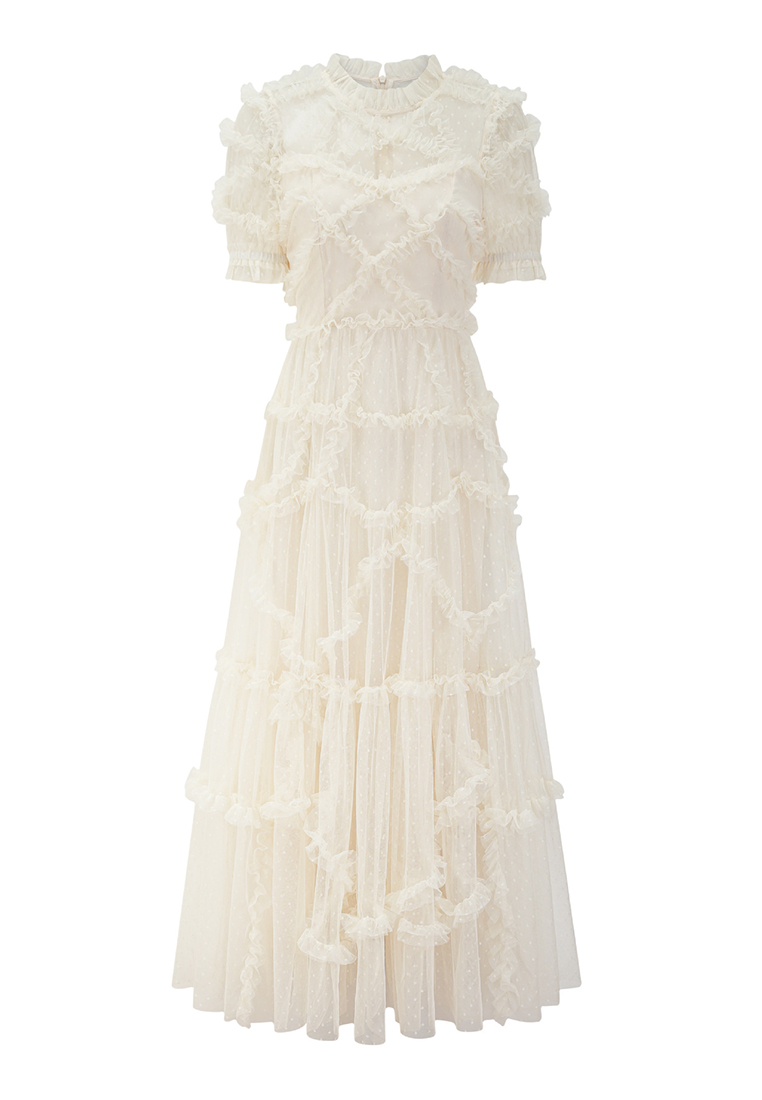 2023 summer sweet fungus lace fairy dress mesh waist thin dress French dress M8025