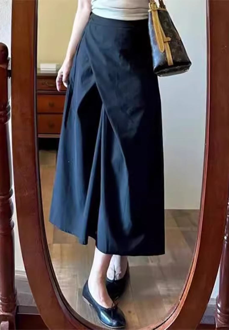 Dark irregular high waist mid-length A-line skirt CA25022401BK