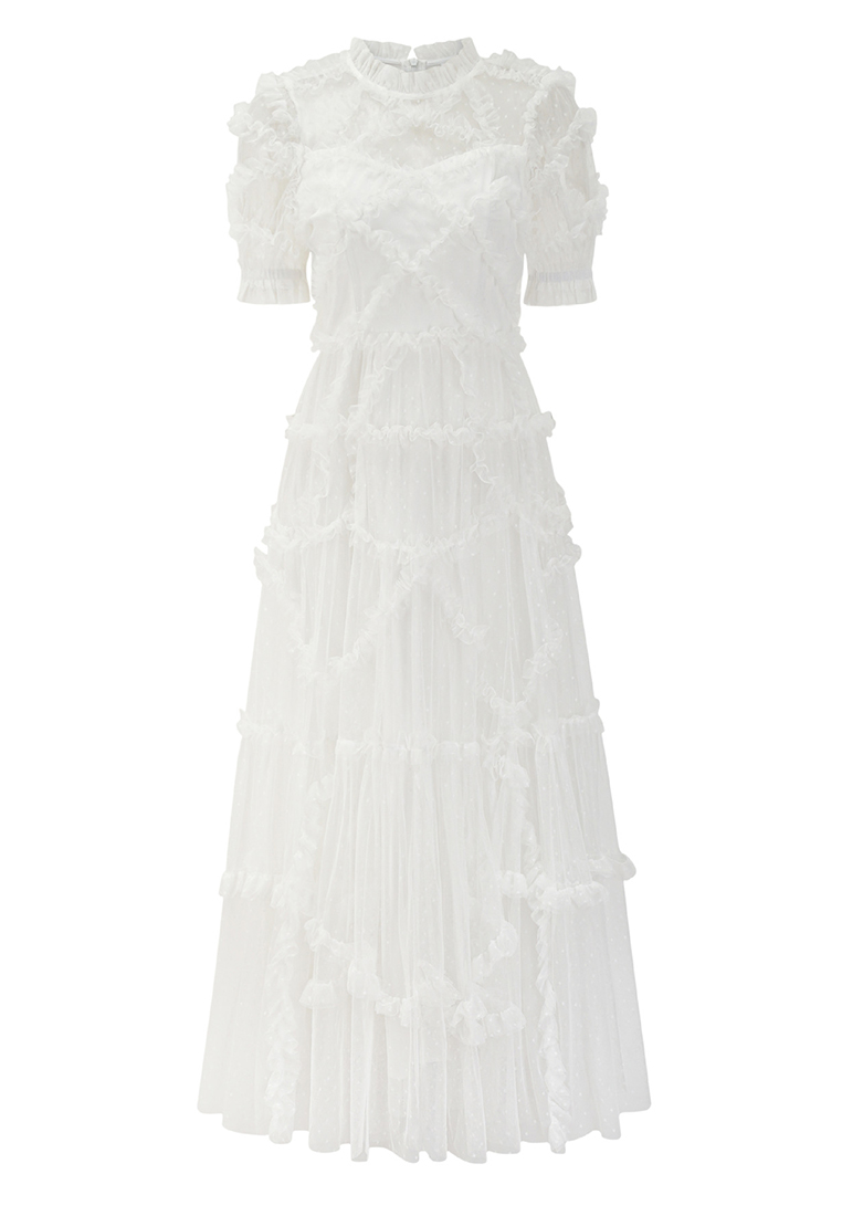 2023 summer sweet fungus lace fairy dress mesh waist thin dress French dress M8025