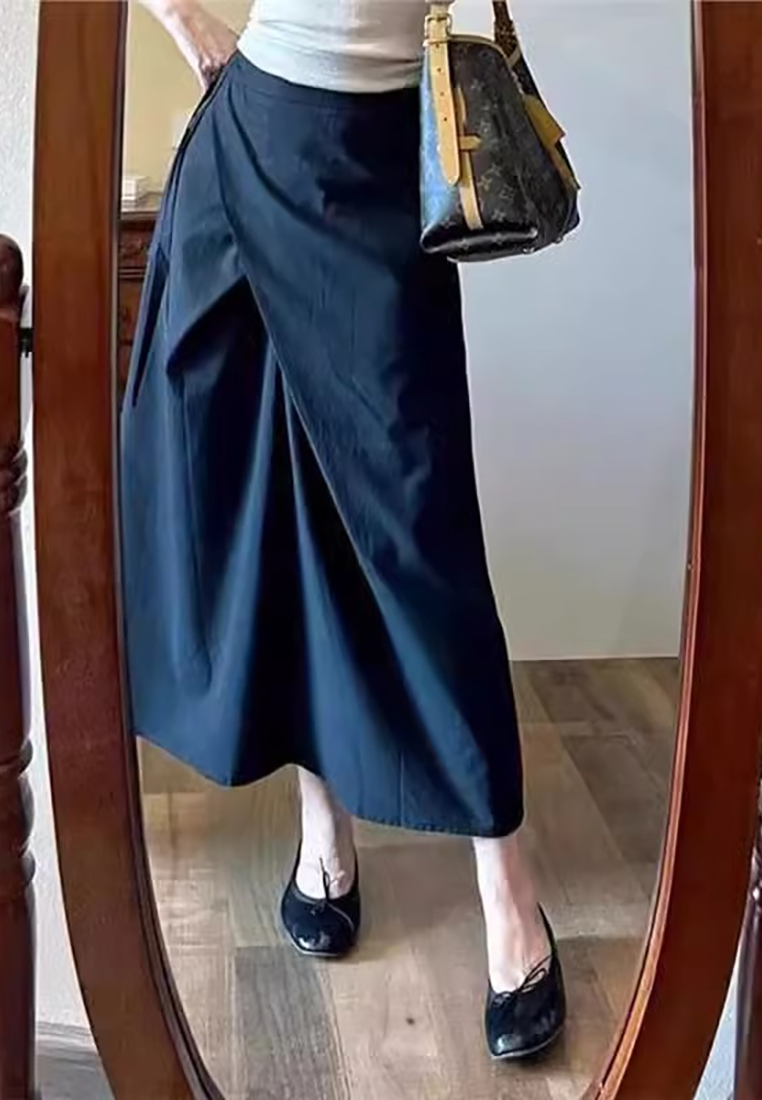 Dark irregular high waist mid-length A-line skirt CA25022401BK