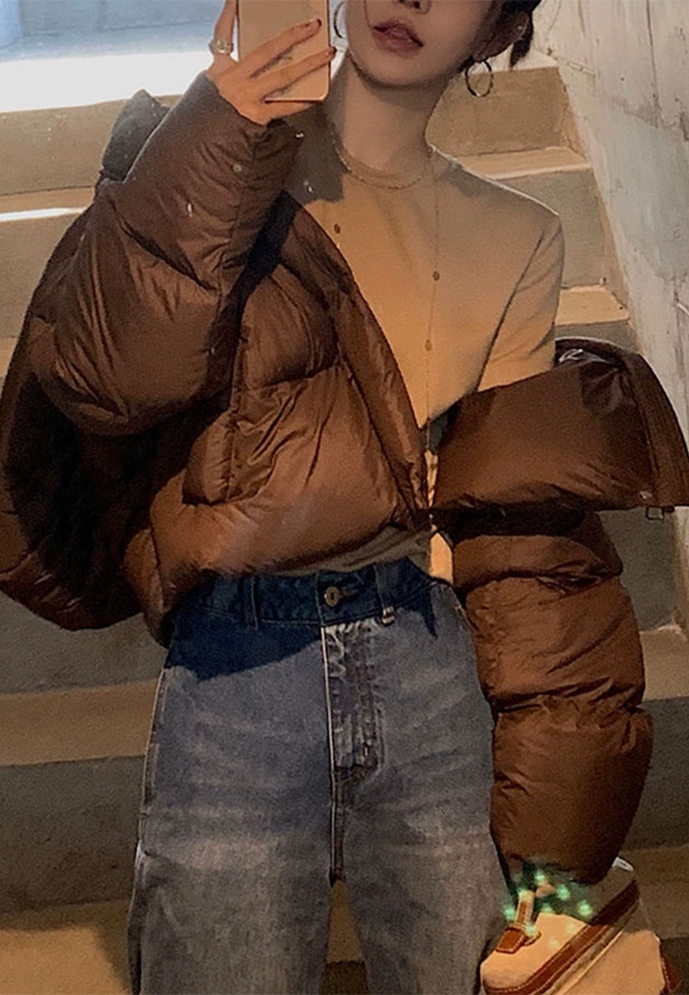 Fluffy high-density short bread down cotton jacket women's autumn and winter CA110201BK