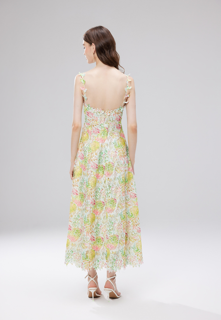 Boho Floral Print Lace Trim Cami Maxi Dress K26060801