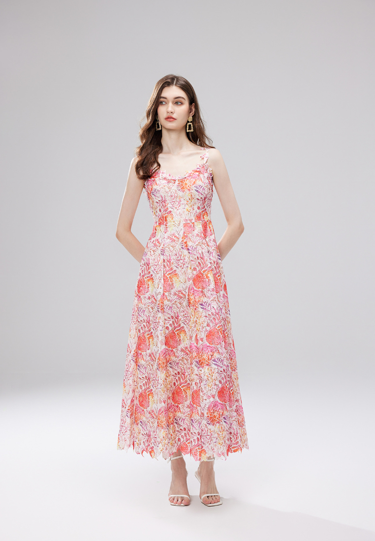 Boho Floral Print Lace Trim Cami Maxi Dress K26060801