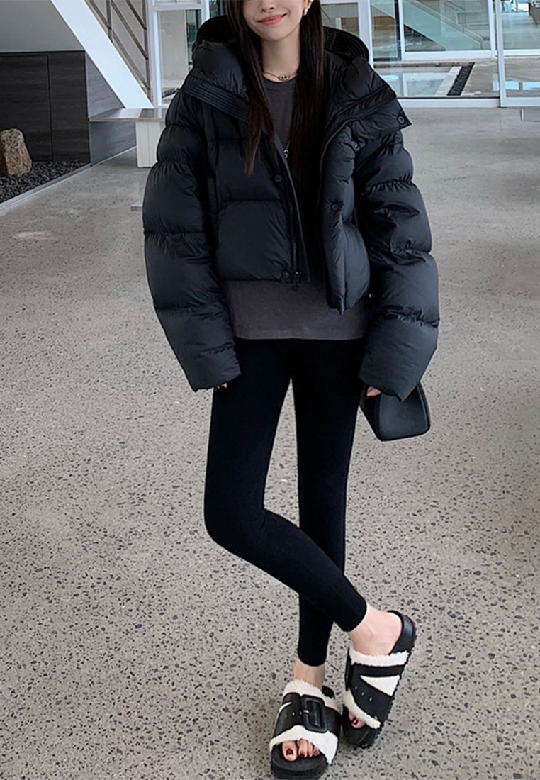 Fluffy high-density short bread down cotton jacket women's autumn and winter CA110201BK