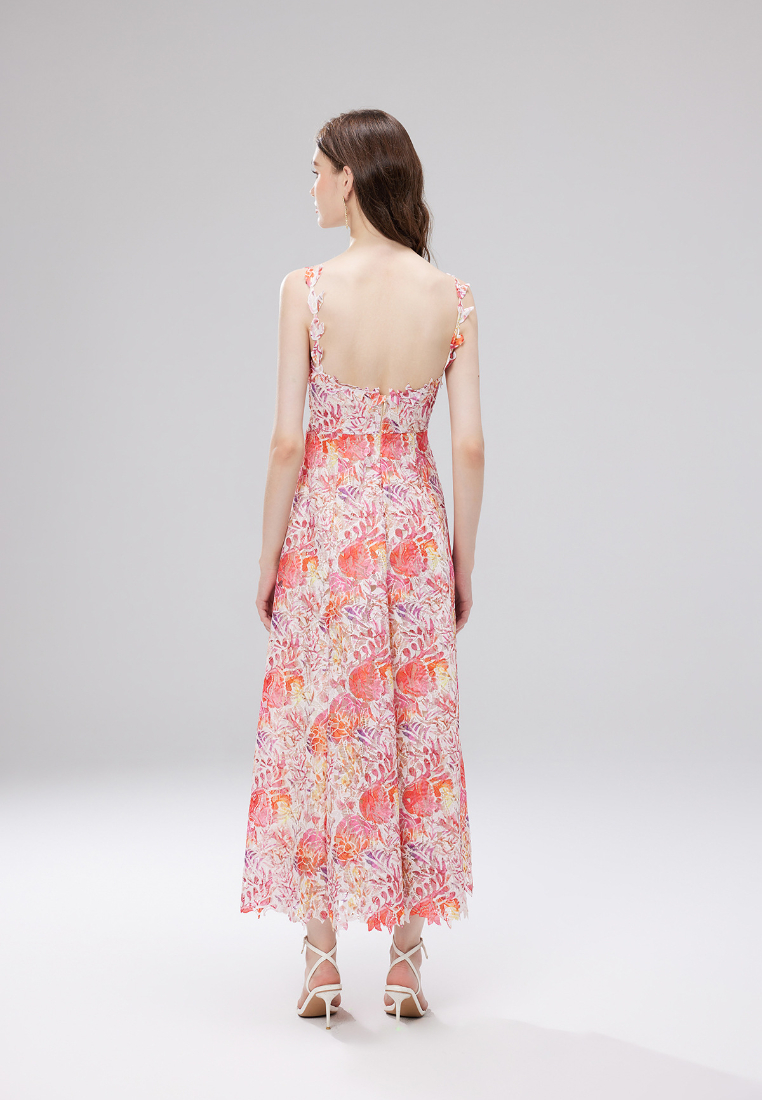 Boho Floral Print Lace Trim Cami Maxi Dress K26060801