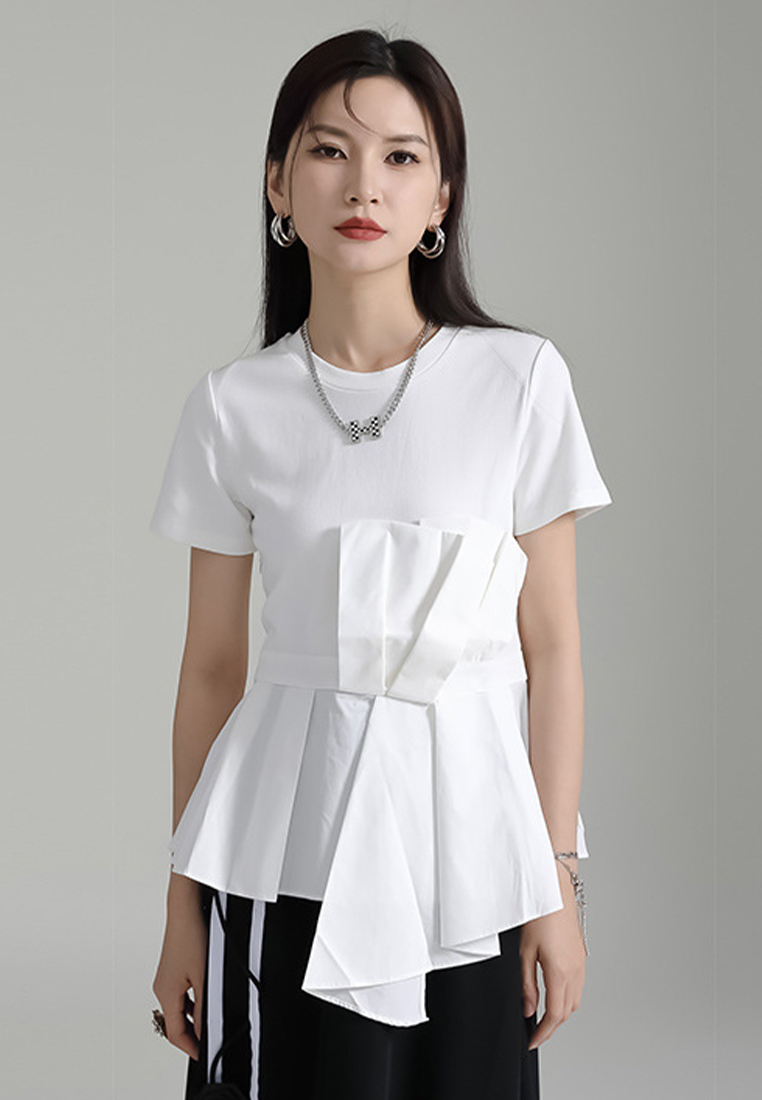 2024 Summer New Irregular Spliced Short Sleeved T-shirt CA24030101BK