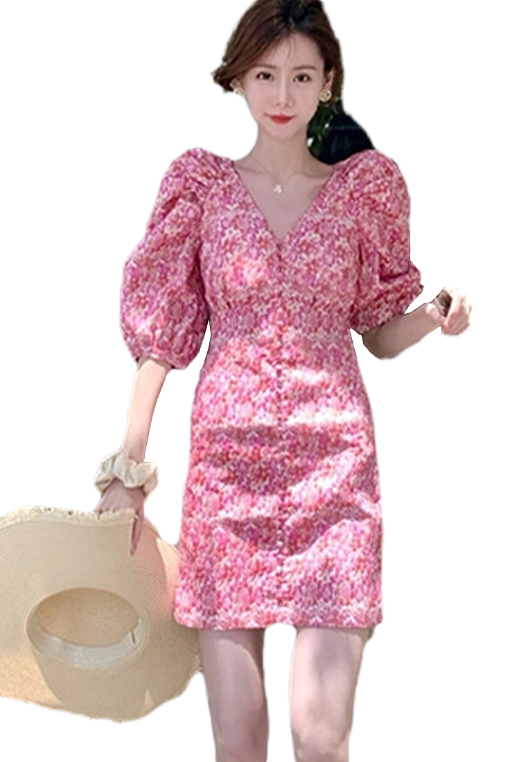 2024 New French floral pink dress for women's summer CA24041001PI